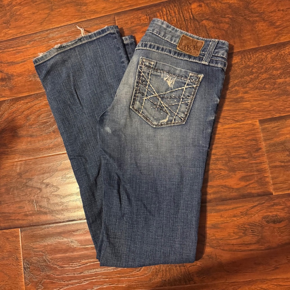 Y2K Low Rise Distressed Bootcut Jeans Women 29x33.5 BKE Stella Stretch Denim